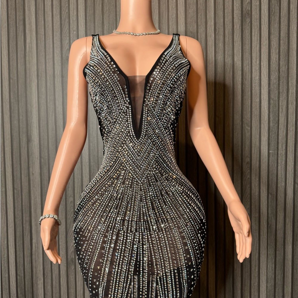 Elegant Black and Silver Embellished Dress